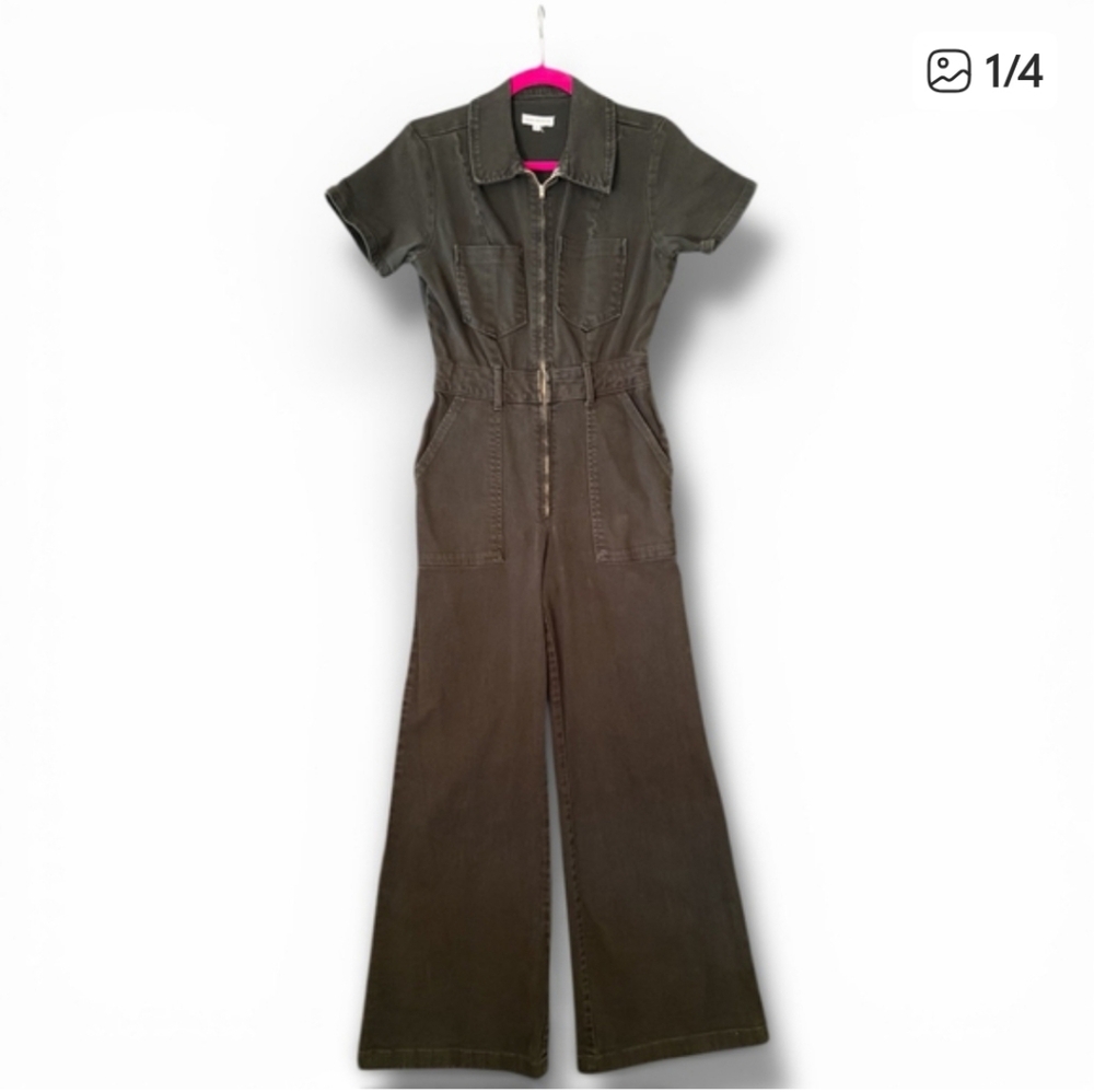 GOOD AMERICAN Dark Green Fit For Success Wide Leg Palazzo Denim Jumpsuit size S